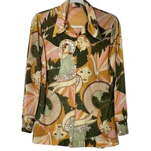 Vintage Retro 1970s Dagger Collar Button-Down Top by Graff CaliforniaWear